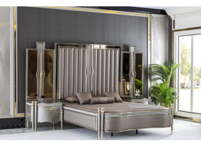 Gulta Pelēka skaista Pamatne Dizains Luksusa divguļamā gultas istaba Gultas Mēbeles