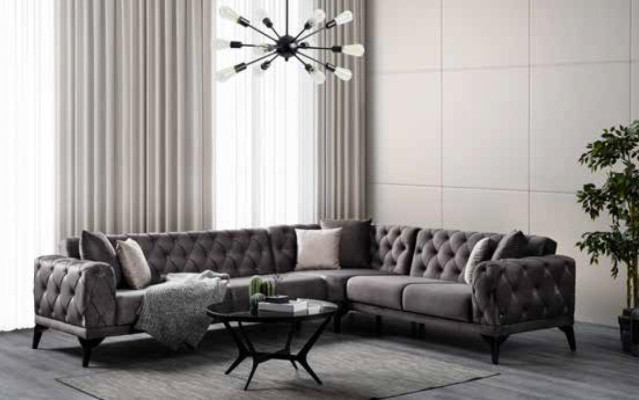 Mūsdienīga sofa Stūra sofa Tekstila dzīvojamā istaba Mēbeles Sofa L formas Pelēka Luksuss Jauna
