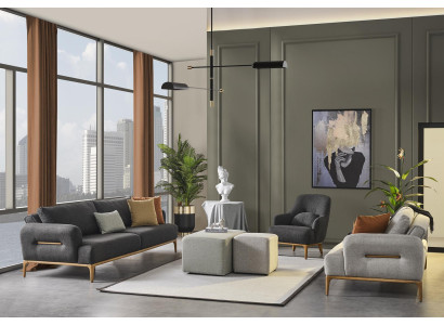 Sofasets 431, 2 sēdvietas, 2 pufi, 5 daļu luksusa dzīvojamā istaba.