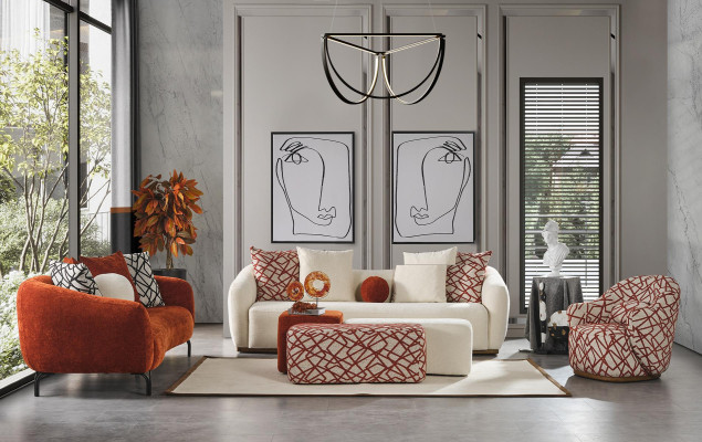Taburete Piedēklis Kubiks Luksusa Mēbeļu dizains Stils Lounge klubs Audums oranžs
