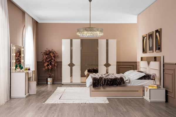 Guļamistabas komplekts Gulta 2x Naktslāgtuves koksnes Luxus komplekts 3gab. Gulta Moderns.