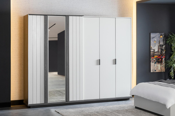 Guļamistabas mēbeles Koka skapis Moderns skapis Pelēks 260cm Mansarda