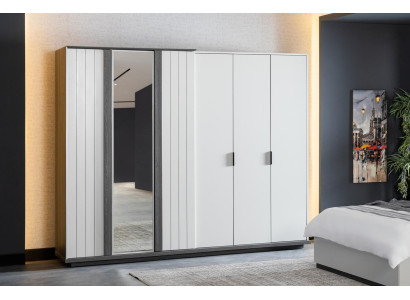 Guļamistabas mēbeles Koka skapis Moderns skapis Pelēks 260cm Mansarda