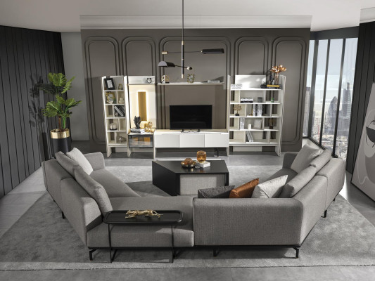 Couchtisch Dzīvojamās istabas mēbeles, luksusa materiāls koks, moderns jaunais dizains pelēks