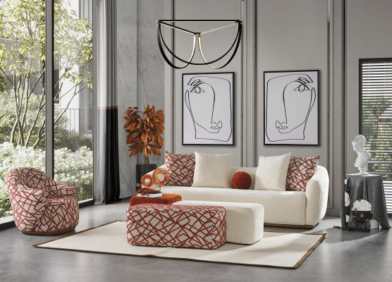 Sofasets 41 sēdvietu 3x pufi 5 gab. dizaina dzīvojamā istaba komplekta komplektā