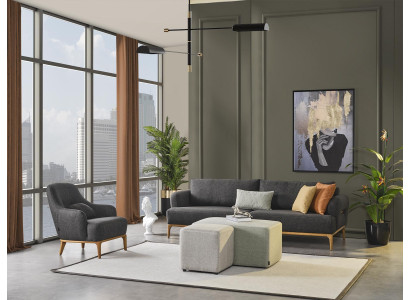 Sofasets 41 vietvietām ar 2 kājeni komplektā. Dzīvojamo zonu komplekts 4 gabalos.