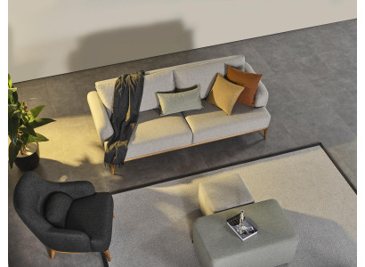 Sofas komplekts ar 3 vietām, 2 pufi un 4 gabali dzīvojamai istabai jauni pelēki moderni