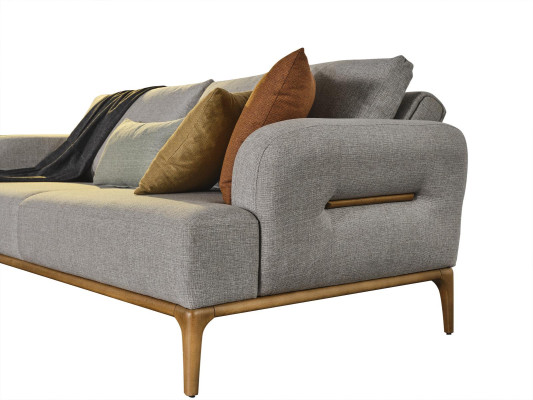 Sofas komplekts ar 3 vietām, 2 pufi un 4 gabali dzīvojamai istabai jauni pelēki moderni