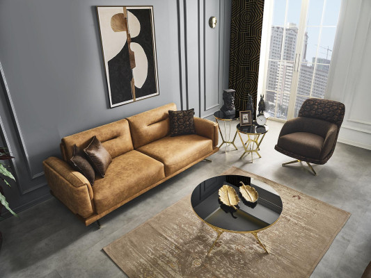 Sofas komplekts dīvāns 3-sējēji krēsls mēbeles luksusa dizains Jauns brūns