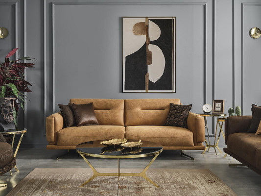 Sofas komplekts dīvāns 3-sējēji krēsls mēbeles luksusa dizains Jauns brūns