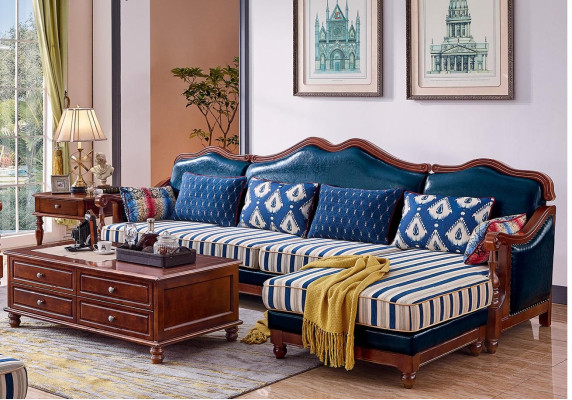 Zila ādas dīvāns stūra dīvāns Polster mēbeles Klasiskās Chesterfield mēbeles