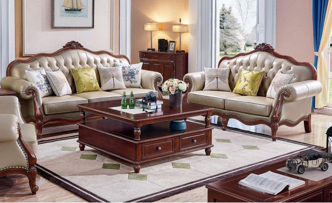 Sofas 3+2 vietas mākslīgā ādas čības dīvānu galdi.
