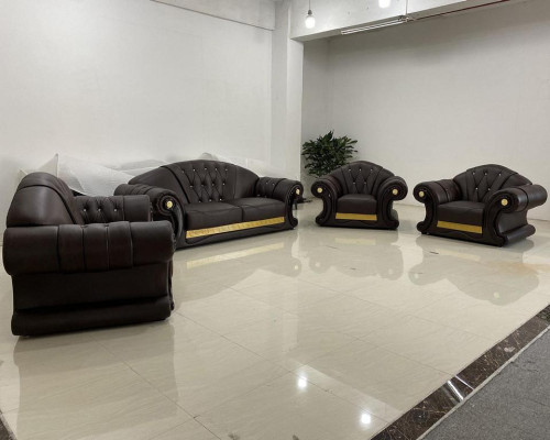 Brūna Chesterfield ādas dīvāngarnitūra ar 3+2+1 komplektu