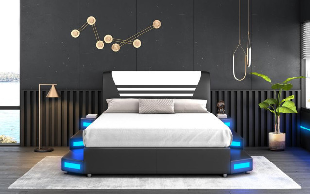 Luksusa LED apgaismots guļamistabas gultasloks ādas gultas 180x200 mēbeles gultas