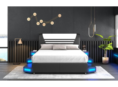 Luksusa LED apgaismots guļamistabas gultasloks ādas gultas 180x200 mēbeles gultas