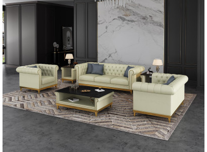 Chesterfield dīvāns komplekts mēbeles 3+2+1 ādas dīvāns 3 gab.