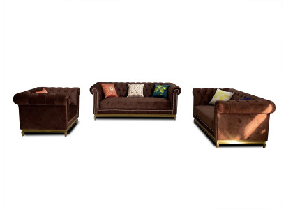 Sofas komplekts "Chesterfield" ar metāla luksusa dīvāna tekstila polsterējumu.