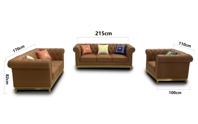 Sofas komplekts "Chesterfield" ar metāla luksusa dīvāna tekstila polsterējumu.