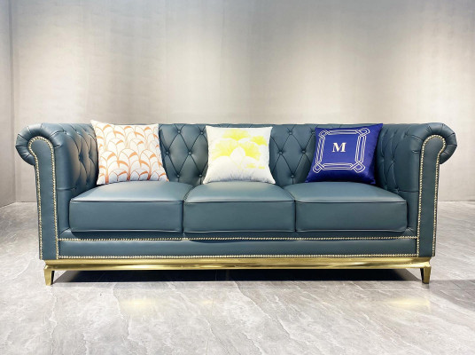 Chesterfield Sofa Dīvāns Mēbeļu trīs vietu dīvāns Tekstilas tērauda struktūra