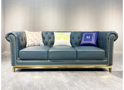 Chesterfield Sofa Dīvāns Mēbeļu trīs vietu dīvāns Tekstilas tērauda struktūra
