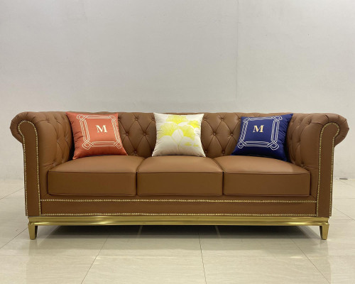 Chesterfield Sofa Dīvāns Mēbeļu trīs vietu dīvāns Tekstilas tērauda struktūra