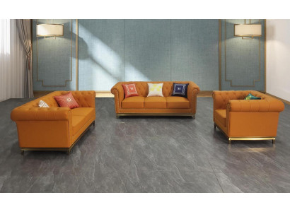 Chesterfield dzīvojamā istaba dīvāns gultas sofa komplekts luksusa komplekts 3+2+1 oranžs Jauns