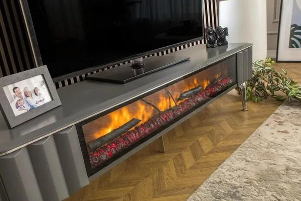 Augstas kvalitātes TV sānu skapis Kamīns MDF metāla pelēkā krāsa jaunais dzīvojamais istabas.