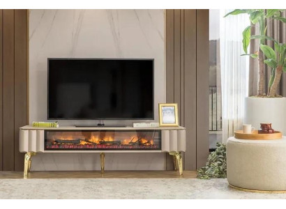 Sideboard RTV dzīvojamais istabas luksusa mēbeles kamīns Beige MDF metāla zems.