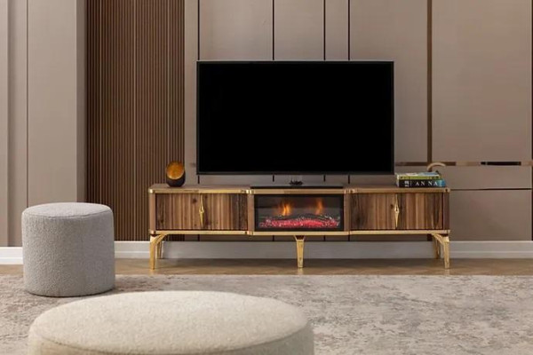 Luksus Kaminas kamīns TV galds Dzīvo istabas zemais dēlis Koks brūns Galds