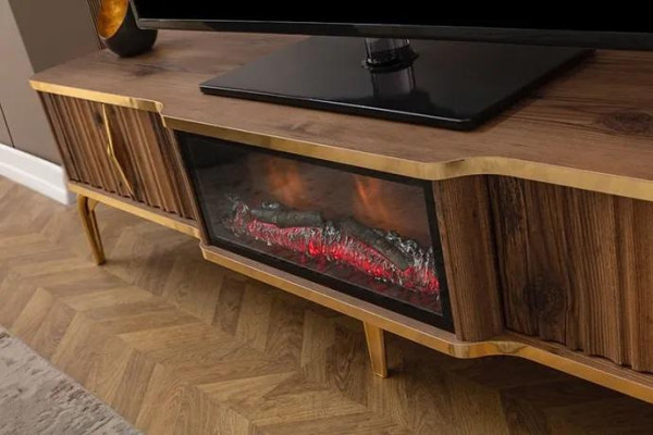 Luksus Kaminas kamīns TV galds Dzīvo istabas zemais dēlis Koks brūns Galds