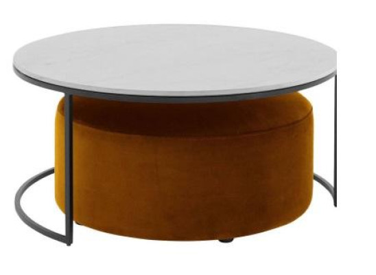 Baltas MDF soļusēde + oranža pakavs jauni metāla kājiņas Luxus