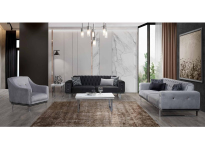Melns-pelēks Chesterfield dīvānu komplekts moderniem dīvāniem blakusgalda
