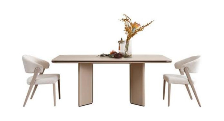 Pilnīga beige ēdamistabas komplekta komplekts - ēdamgalds krēsli blīze piederumi spogulis