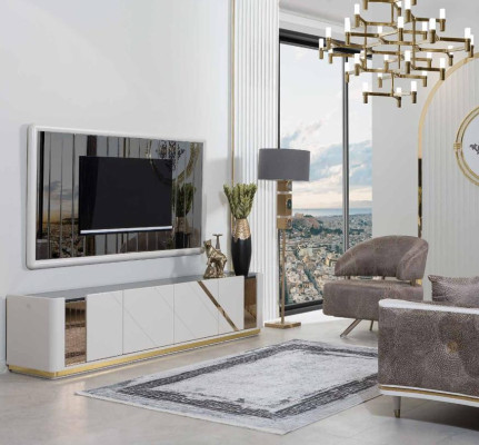 Mūsdienīgs dzīvojamais istabas mēbeļu dizains Televizora statīvs Luxurious TV rāmis 2 gabali