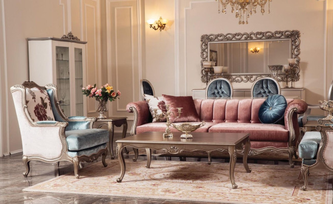 Dīvāns Sofa Polster Trīskrēslu dīvāns klasiskais dizains 3-vietīgie dīvāni rozā.