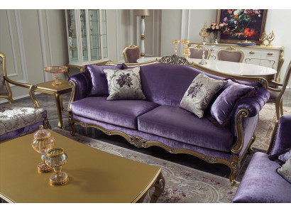 Trijvietīgā sofa 3-vietīgā dīvānās Luksusa dīvāns Samts Baroka rokoko Violeta