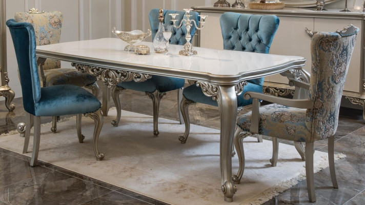 Pilns komplektējums ēdamgalds 6 krēsli ēdamistaba ēdienkarte grupa koks 7 gab. Baroka