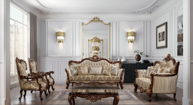 Chesterfield sofa komplekts ar dīvānu, dīvāna galdu un 5 apšuvumiem.