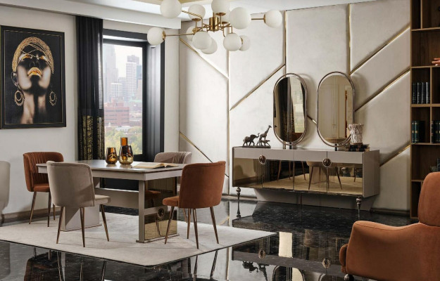 Pilns komplektējamais ēdamzāles komplekts 6 krēsli Ēdamzāles komplekts Ēdamzālē koka svella galds 7 gab.