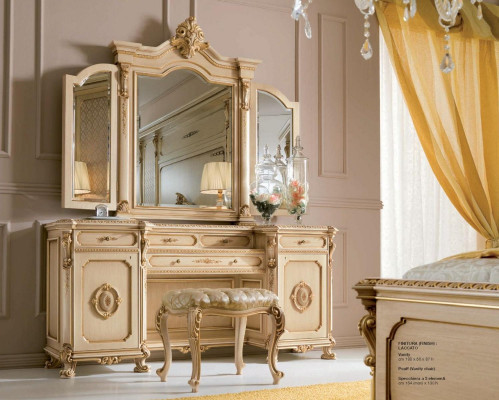 Grims galda Konsoletische ar spoguli Konsole koka luksuss Beige Baroks