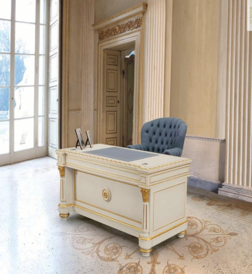 Elegants rakstāmgalds koksnes biroja biroja galds Baroka stils Balts mēbeles