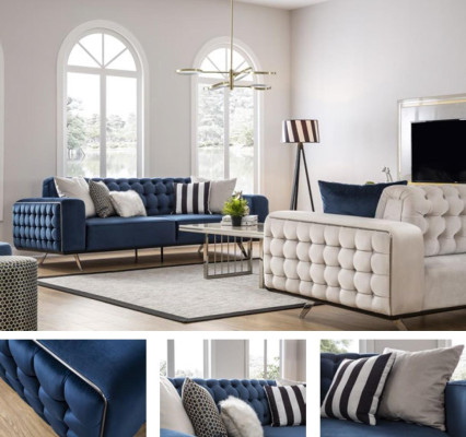 Luksusa dzīvojamā istaba Dīvāns 2 sēdvietas Divvietīgs Balts Dīvāns Šesterfīlda Dīvāni Jauns