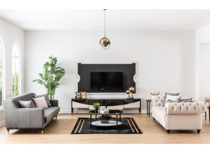 Sofas komplekts Sofa Polster artikulēta mēbeles galds 3 gab Chesterfield