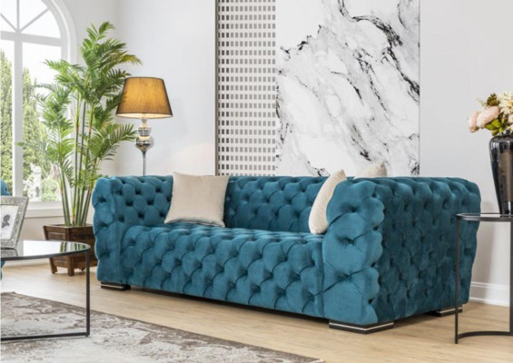 Chesterfield dīvāns 4 kresli dizains dzīvojamā istaba polsterēts koks polsterējums luksusa zils