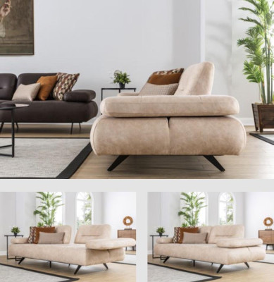 Dīvāns 2-vietīgs polsterēts dīvāns bēša krāsā tekstila āda Moderns dizains Dīvāni Luxurious
