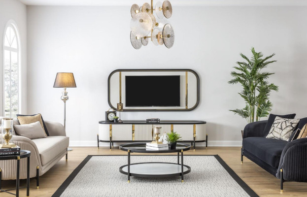 Luksusa komplekts Modernais dzīvojamās istabas mēbeles Sofa sēdeklis dīvāns komplekts 3 + 3 sēdvietas galds