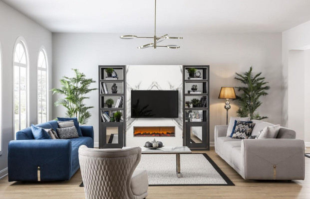 Luksusa dīvāns 4 x vietu dzīvojama telpa Mūsdienīgs dizains Zils Dīvāns Ādas Jauns