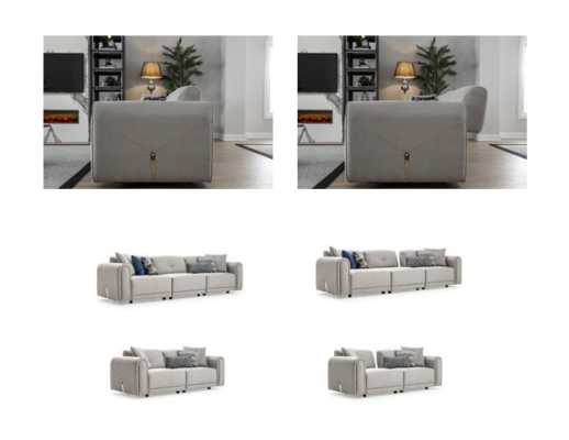 Sofas šķirnes 3+3+1 sēdvietu komplekts dizaina dīvānos ar auduma apdari un ādas dīvānu.