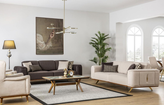 Sofas 4-vietīgs audums, liela mēbeļu mūsdienīga jaunā auduma dīvāns no poliestera Wohnzimmer.
