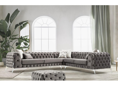 Pelēka Chesterfield dīvāns Stūra dīvāns Konfekcijas piederumi Polster Luxus stūra dīvāni Jauni